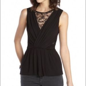 Black Jersey and Lace Cutout Sleeveless Top